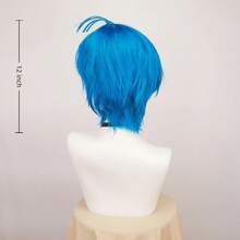 Parrucca da cosplay anime: capelli sintetici blu corti resistenti al calore - perfetta per feste di Ognissanti e eventi festivi