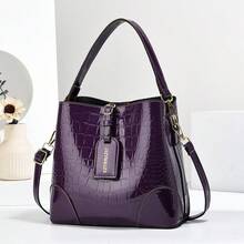 压花皮革大容量水桶包，女士休闲单肩斜挎包，带 3 个口袋，简约时尚斜挎包，史上最佳母亲节礼物