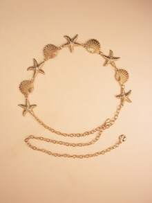 Cadena de cintura con forma de estrella de mar brillante, cadena de Body sexy para bikini de playa, cadena de cintura de aleación de aluminio para mujer, adecuada para vacaciones en el océano