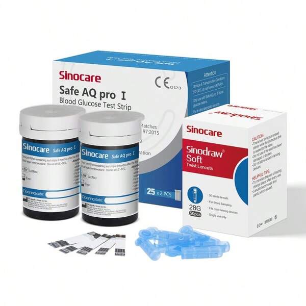 Sinocare 50pcs AQ Pro Ⅰ Blood Glucose Test Strips With 50 Lancets