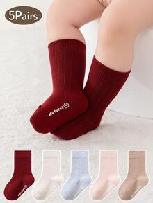 5 par bezszwowych skarpetek w jednolitym kolorze dla maluchów, uniwersalne skarpetki dla rodziców i dzieci, jesień/zima - Wielokolorowe - Zobacz 1