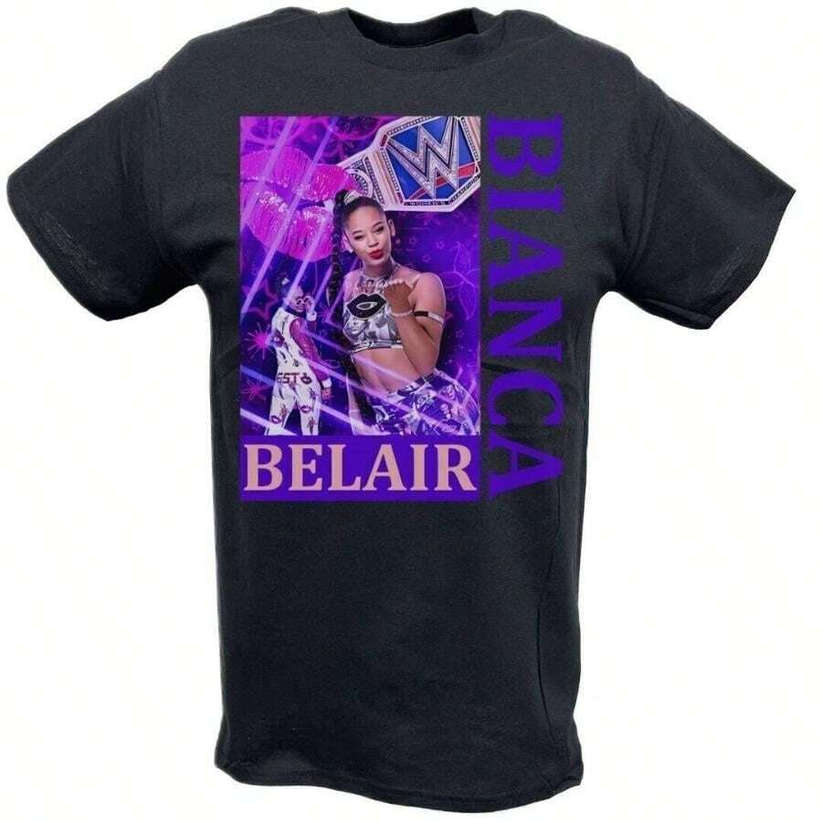 Bianca Belair WWE Champ Blowing Kiss T-Shirt - 黑色 - 查看 1