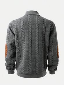 男士休闲纹理四分之一扣套头卫衣，简约时尚男士卫衣，长袖上衣 - 深灰色 - 查看 5