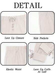 Men's Medieval Viking Pirate Pants Banded Ankle Lace Up Cotton Renaissance Gothic Halloween Costume Trousers - Beige - View 4