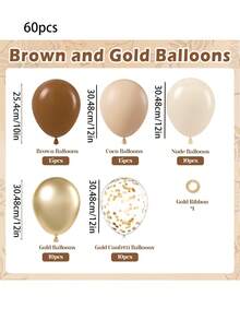 30/60pcs Brown & Gold Balloons, Suitable For Gender Neutral Bridal Shower, Birthday Party, Baby Shower Decor - Champagne White Confetti Balloons - Multicolor - View 2