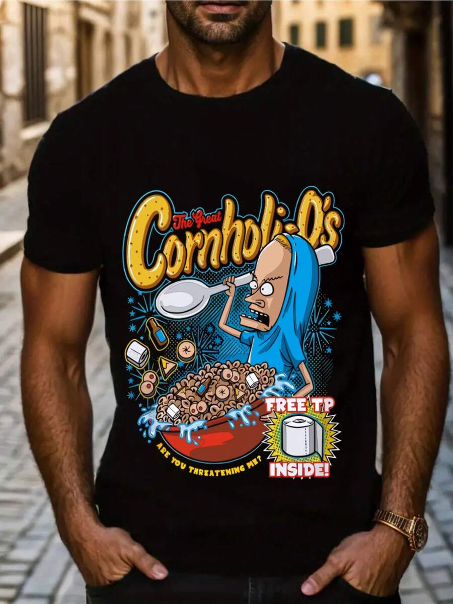 Men's Cornholio 3D Print T-Shirt Beavis And Butt-Head Graphic Tee Funny Cartoon Design Cotton Comfort Fit Casual Nostalgia Top - màu đen - Xem 1