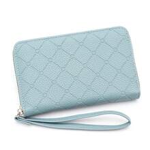 Girl's Rhombus Pattern Coin Purse, Korean Minimalist Large Capacity Card Holder Wallet, Zipper Clutch Bag, Phone & ID Card Case - Multicolor - View 7