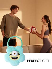 Cute Minions 2 In 1 Flower Shape Pillow Quilts Soft Cushion Home Decor Pillow Cover Case Cushion Cover Folding Air Conditioning Quilts For Sofa/Bed/Livingroom Perfect Gift Pillow For Daily Use - Baby Blue - View 6