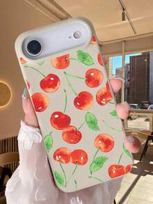 Watercolor Cherry Fruit Phone Case, A Lovely Summery Shockproof Phone Case With A Beautiful Red Cherry Pattern And Leaves,Compatible With Iphone 17Promax/17Pro/17Air/17/16Promax/16Pro/16Plus/16/15Pro - 摩卡 - 查看 3