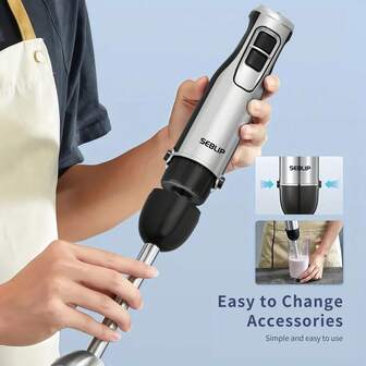 具有6档调节，无级变速齿轮，涡流开关，人体工程学设计，两个刀片，使美食领域得到广泛应用，厨房终极帮手，绞肉机，易于组装和拆卸，使用后易于清洁，最大功率高达600W，强大的100％铜直流电机，低噪音工作不打扰人。