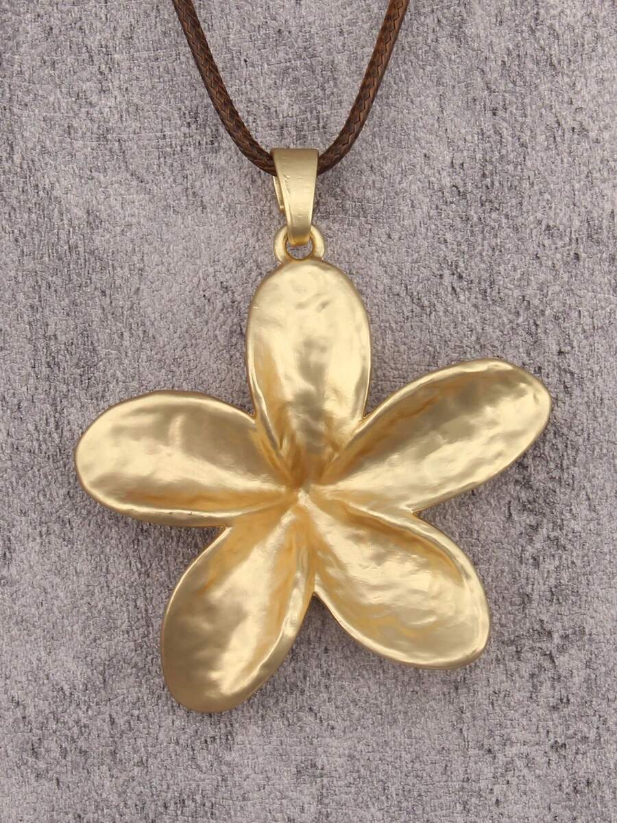 1 件时尚简约多层不对称圆形吊坠长项链女士 - 金黃色合金花 - 查看 1