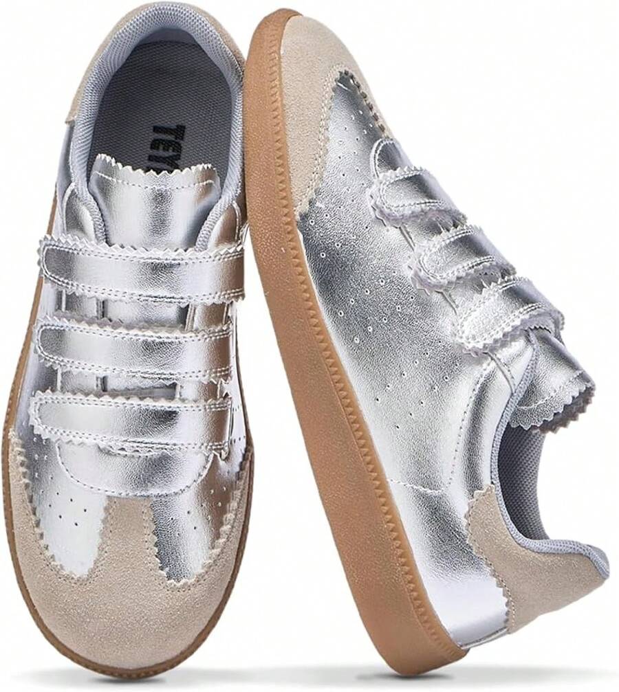 Sneakers For Women Lightweight Tennis Shoes Fashion Vegan Leather Hook & Loop Sneakers Non-Slip Walking ShoesChristmas - 銀色 - 查看 1