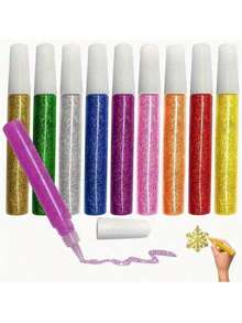 10 支装多色闪光胶棒 - 可水洗闪光胶棒套装、DIY 艺术和工艺闪光笔、用于艺术项目的闪光凝胶笔、各种颜色的毕业帽装饰 - 彩色 - 查看 12