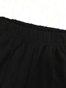 2pcs Minimalist Waffle Plaid Straight Leg Pants, Versatile For Commuting, Spring & Autumn - Black - View 6