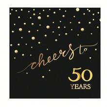 20pcs/40pcs/60pcs,50th Birthday Napkins, Celebrate Cheers To 50 Years Cocktail Party Napkins, 6.5x6.5 Inch, For Birthday Decorations, Wedding Anniversary, Black And Gold, 2 Ply Halloween Table Decorations - Black 50 - View 2