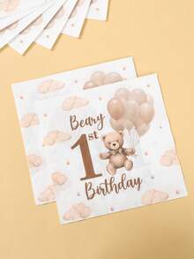 16pcs Brown Bear Pattern Napkins, 1st Birthday Napkins, Teddy Bear Napkins, 1st Birthday Party Decorations, Picnic Supplies, Baby Shower Party Decorations, Gender Reveal Party Supplies, Baby Boy And Baby Girl Party Decorations, Baby Shower Party Supplies, 1st Birthday Party Decorations - Brown Bear - View 5