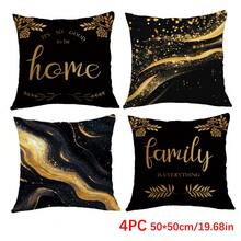 4 pièces Housses de coussin décoratives pour la maison, texture marbre noir et or, matériau en velours imprimé sur un seul côté, tailles 45*45/40*40/50*50 cm. Convient pour un canapé minimaliste moderne, la décoration du salon, les cadeaux, la décoration de fête. - Multicolore - Voir 13
