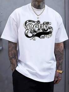 Men'S Casual Ecko Graphic Print T-Shirt - White Short Sleeve Round Neck Regular Fit Summer Holiday Tee With Intricate Black Design Casual Wear |   Graphic Print Tee |   Slight Stretch Fabric Soft Stretch Breathable Fit Lightweight Flexible2025 Men's New Simple Short Sleeve Comfortable And Breathable In Summergraphic Tees Men Shirts Streetwear White Shirt Black Shirt - 白色 - 查看 1
