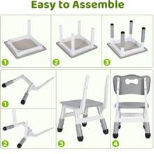 Kids Table With 2 Chairs, Children's Seating Height Adjustable, Painting Table Chair Set, For Boys And Girls From 3 Years, Square Table - Grey - View 4