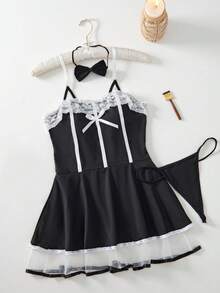 weiweihu Plus Size Suit-Halloween Costume Sexy Maid Costume Cosplay Sexy Underwear  Lace Tube Top Dress + Bow Neck Ring + Belt With Leg Ring Costume Set Lencería Sexy Para Mujeres  Lingerie Set>Costume  Halloween Pajamas   Halloween Costumes>Rave  Halloween Costumes Plus Size  Fall Outfits For Women Fall Clothes For Women  Stockings Women  Medias De Invierno Mujer Winter Clothes Thanksgpajamas Sets For Women   Pijamas Navideñas Christmas Pajamas Thanksgiving Outfit Women - 黑色 - 查看 5