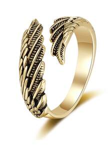1pc Fashion Personalized High-End Chic Simple Vintage Feather Decor Adjustable Open Ring, Suitable For Men And Women Daily Wear