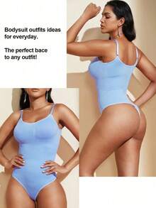 1pc Women Seamless Shaping Bodysuit With Thong Bottom, Slimming Bodyshaper Tummy Control Flat Belly Sheath Jumpsuit Shapewear Waist Trainer Shaper - 藍色 - 查看 6