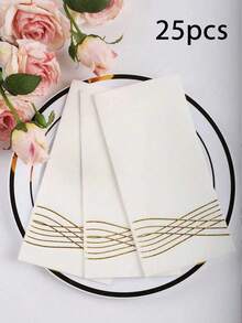 25pcs Disposable Party Napkins, Metallic Foil Printed Decorative Paper Towels, Soft & Absorbent, Suitable For Wedding, Birthday, 8.5" X 4" (21.6cm X 10.2cm) - Gold - View 6