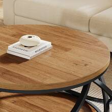 Tribesigns 31.5" Round Coffee Table With Storage Shelves, 2-Tier Circle Center Table With Sturdy Metal Frame, Rustic Accent Cocktail Table For Living Room, Small Space, Brown - Brown & Black - View 10
