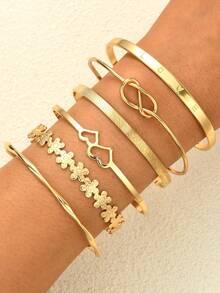 25/22/20/15/5pcs Vintage, Elegant, Multi-Piece Stackable Flower, Pearl, Heart, Geometric, Leopard Print, Round Bead, Chain Texture, Rhinestone, Braided, Smooth, Snake Bone, Beaded, Twisted, Multi-Layer, Minimalist, Smooth Plain Bangle Bracelet Set, Fashion, Simple, Graceful, Delicate, Retro, Punk Design, Suitable For Holiday, Party, Date, Gift, Daily Wear - Yellow Gold - View 7