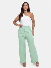 Simple Elegant Casual Polyester Zipper Pocket Button Daily Pants - Mint Green - View 1