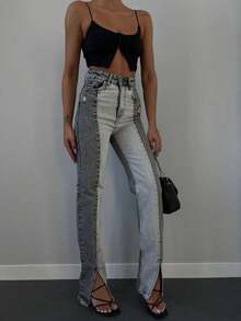 SQUALO Jeans de mujer con efecto lavado en azul, desgarrados y con efecto desgastado, estilo urbano