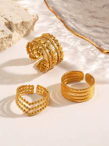 3pcs/Set Stainless Steel Minimalist Geometric Circle Line Design Rings Set, Suitable For Women's Daily And Party Wear