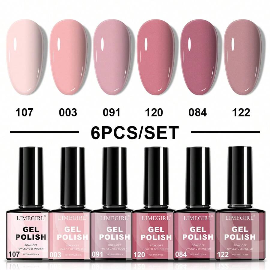 LIMEGIRL 秋冬美甲凝胶套装，包含6瓶8毫升装凝胶、可卸式UV美甲灯，圣诞礼物美甲套装