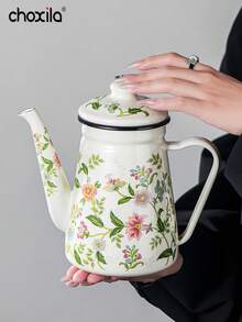 1pc搪瓷水壶画花瓶1.2升大容量水壶咖啡壶窄口油壶煮茶壶家用煮茶壶茶壶适用于电炉燃气泡茶煮咖啡 - 搪瓷茶壺 - 查看 12