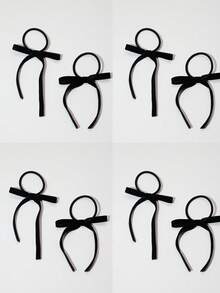 2个/8个装 女士纯色复古丝绒蝴蝶结发圈，简约优雅马尾辫发饰，适合日常佩戴的发绳头饰橡皮筋 - 彩色 - 查看 10