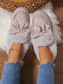 Hatastic 【跨境畅销】蝴蝶结羊毛雪地靴，仿兔毛内衬，保暖防滑，厚底设计，时尚百搭欧美风，秋冬女士圣诞礼物 - 灰色 - 查看 9