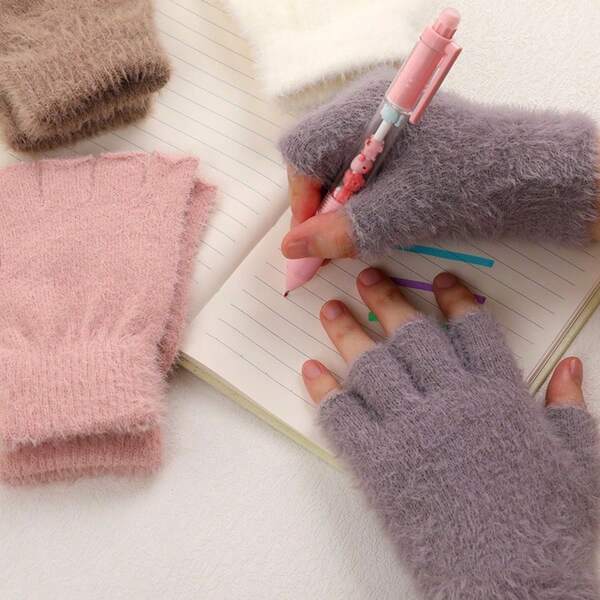 Women Men Half Finger Winter Touchscreen Imitation Mink Cashmere Gloves Touch Screen Writing Warm Hand Protections Handwear Gloves For Driving Outdoor Sports