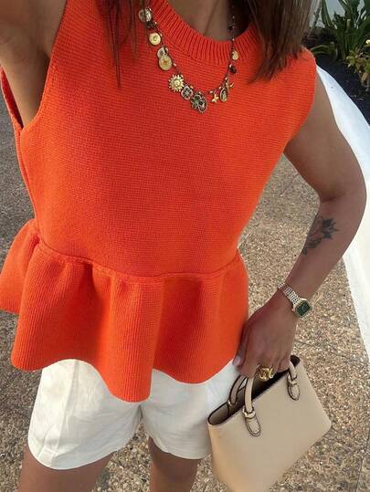 Regata feminina de malha sem mangas da FOR BEAUTY, estilo minimalista casual, cor sólida, essencial para a volta às aulas, primavera/verão.