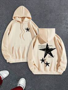 360g Hooded Double-Sided Printed Sweater, Star Flashing Printed Hooded Sweater Loose Version, With  Pocket And Drawstring, Leisure Outing, Celebrating Halloween, Christmas, Thanksgiving, Holiday Gifts. - 杏色 - 查看 1