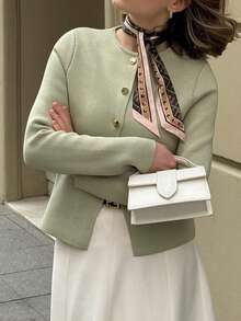 Live To Mo 秋季女装橄榄绿长袖开衫，饰有纽扣 - 商务休闲女装，适合办公室和日常穿着 - 綠色 - 查看 10