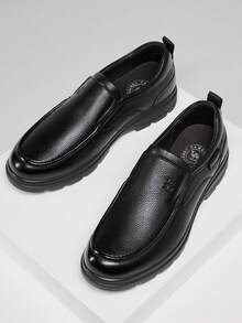 CAMEL CROWN 男士休闲鞋秋冬舒适牛皮商务皮鞋套鞋款 - 黑色 - 查看 1