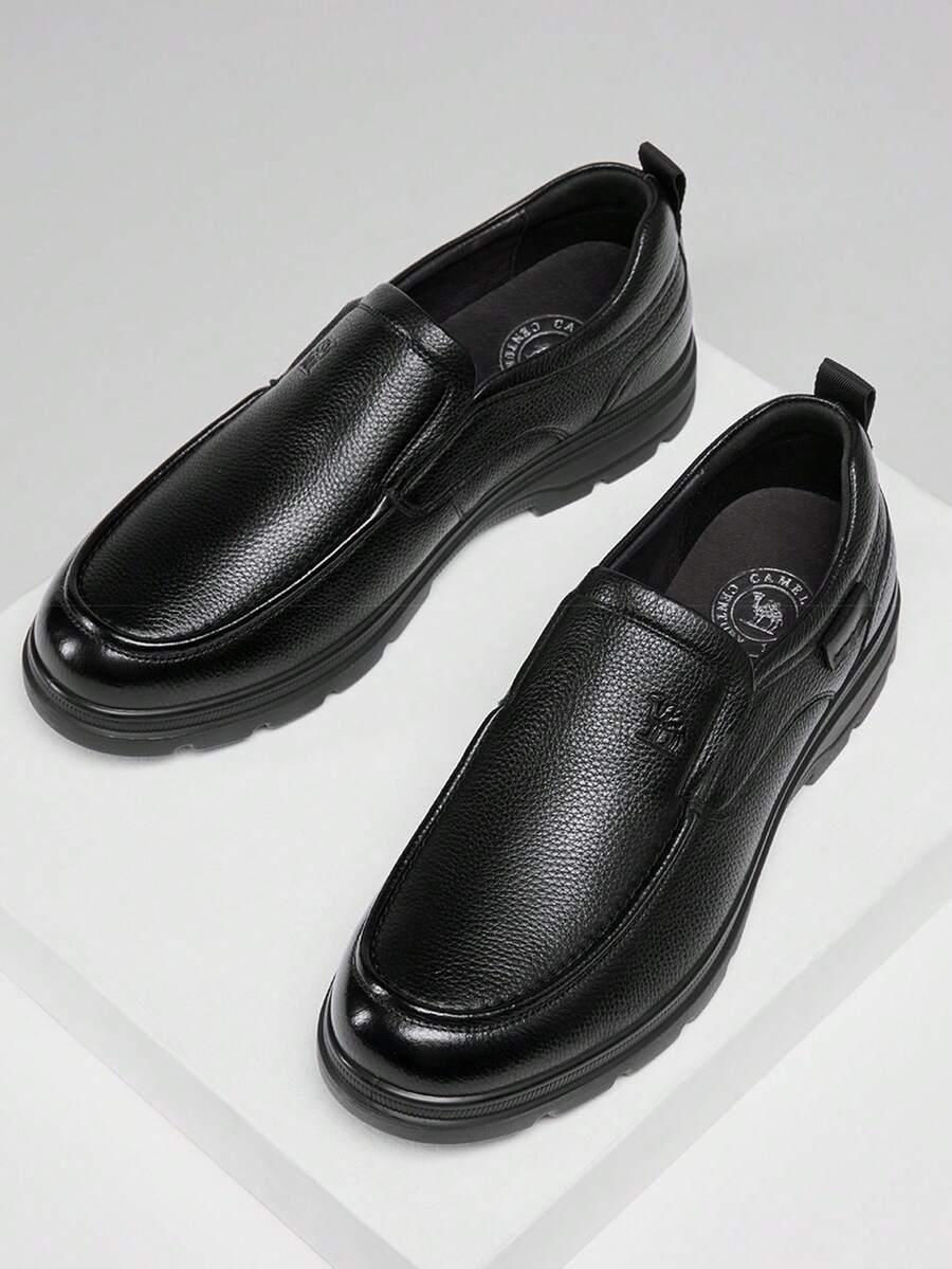 CAMEL CROWN 男士休闲鞋秋冬舒适牛皮商务皮鞋套鞋款 - 黑色 - 查看 1