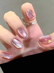 10 件短方形按压式猫眼 Y2K 粉色女孩设计指甲贴，适合派对、舞会、重要场合或日常佩戴 - 西瓜粉 - 查看 9