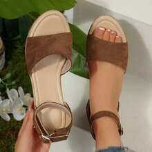 Comfortable Wedge Sandals For Women Open Toe Ankle Strap Heels Summer Dressy Platform Shoes - 棕色 - 查看 5