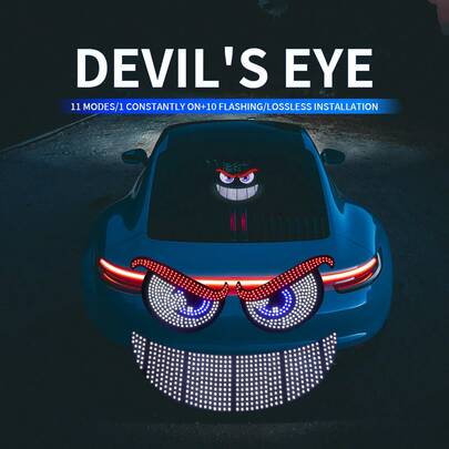 1 set 5V Lumière visage souriant Marque œil du diable Grande XL-12/XL-13/XL-14 Source lumineuse LED préférée Prise USB Prêt à l'emploi Lumière néon brillante, colorée et fraîche 11 modes commutables Dos adhésif Installation non destructive Convient pour la décoration de voiture, les festivals, la décoration de fête