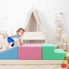 Juguetes de escalada de cuero de PU suave de 4 piezas para niños pequeños, bloques de escalada de espuma para bebés niños pequeños, estructuras de escalador de gimnasio impermeables de espuma para niños pequeños 3, juego de actividad de escalada y rastreo en interiores - Multicolor - Ver 4
