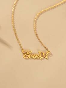 1PC Custom Hollow Butterfly Name Necklaces For Women 18K Gold Plated Personalized Name Stainless Steel Name Butterfly Necklace Party Wedding Birthday Jewelry Gift - Yellow Gold - View 8