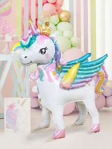 1 pieza Globo de lámina de unicornio 4D de pie y 25 piezas Globos de látex de color macarrón, Unicornio de pie con diseño de corona, Globos de látex de color rosa/azul/amarillo/morado/verde macarrón, para decoración de fiesta de cumpleaños, Globo de lámina de animal, Fiesta de cumpleaños con tema de macarrón, Decoración de fiesta de animales, Artículos para fiestas, Fiesta de cumpleaños con tema de unicornio, Revelación de género, Regalo de fiesta de cumpleaños