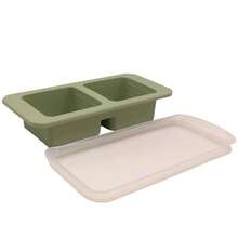 Silicone Freezer Tray With Lid, 2 Compartments With 2 Cup Capacity Each, Large Cube Molds, Microwave And Dishwasher , Freezing Soup, Sauce, Broth, Etc. Sage Green - Initial - View 1