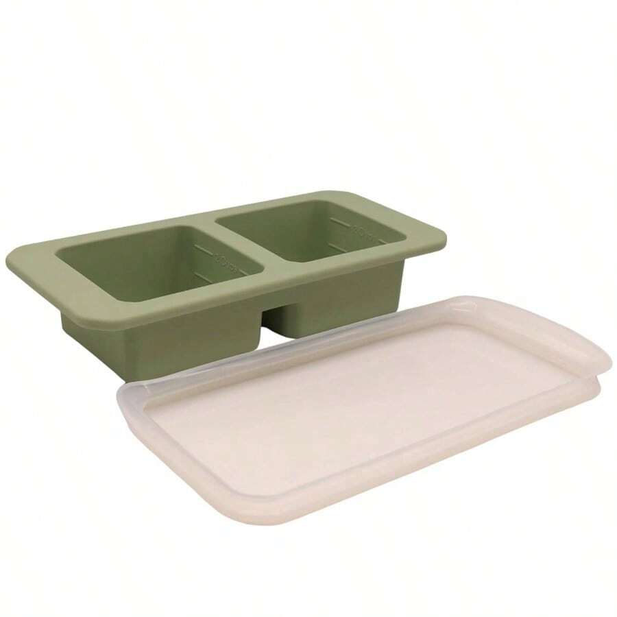Silicone Freezer Tray With Lid, 2 Compartments With 2 Cup Capacity Each, Large Cube Molds, Microwave And Dishwasher , Freezing Soup, Sauce, Broth, Etc. Sage Green - 最初的 - 查看 1